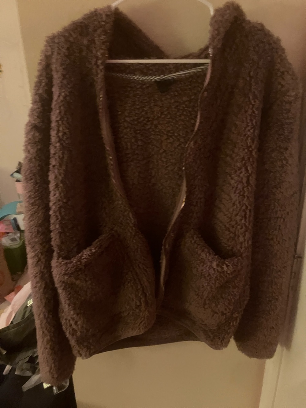 Volcom Brown Hooded Teddy Jacket with Pockets